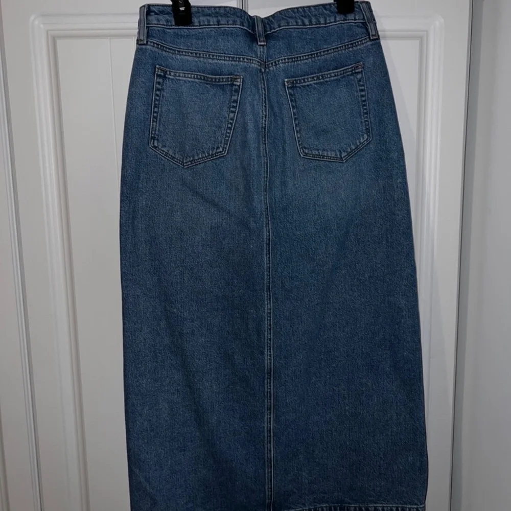 LOFT Blue Denim Midi Skirt with Front Slit - Picture 2 of 4